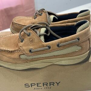 Sperry Lanyard boy's dark tan and Navy Boat Shoes